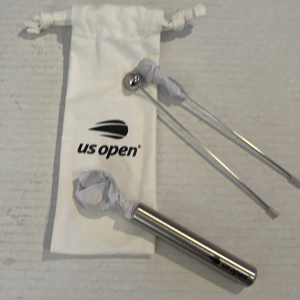 US Open White Drawstring Pouch w 2 Tennis Ball Stirers PLUS Melon Baller NEW